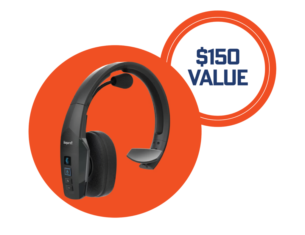 Bluetooth headset in orange circle with $150 value text